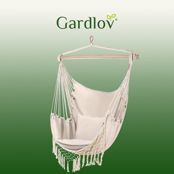 Gardlov Hängesessel Outdoor 97 x 130 cm Beige bis 120 kg - Schaukelsessel Outdoor und Innen - Hänges