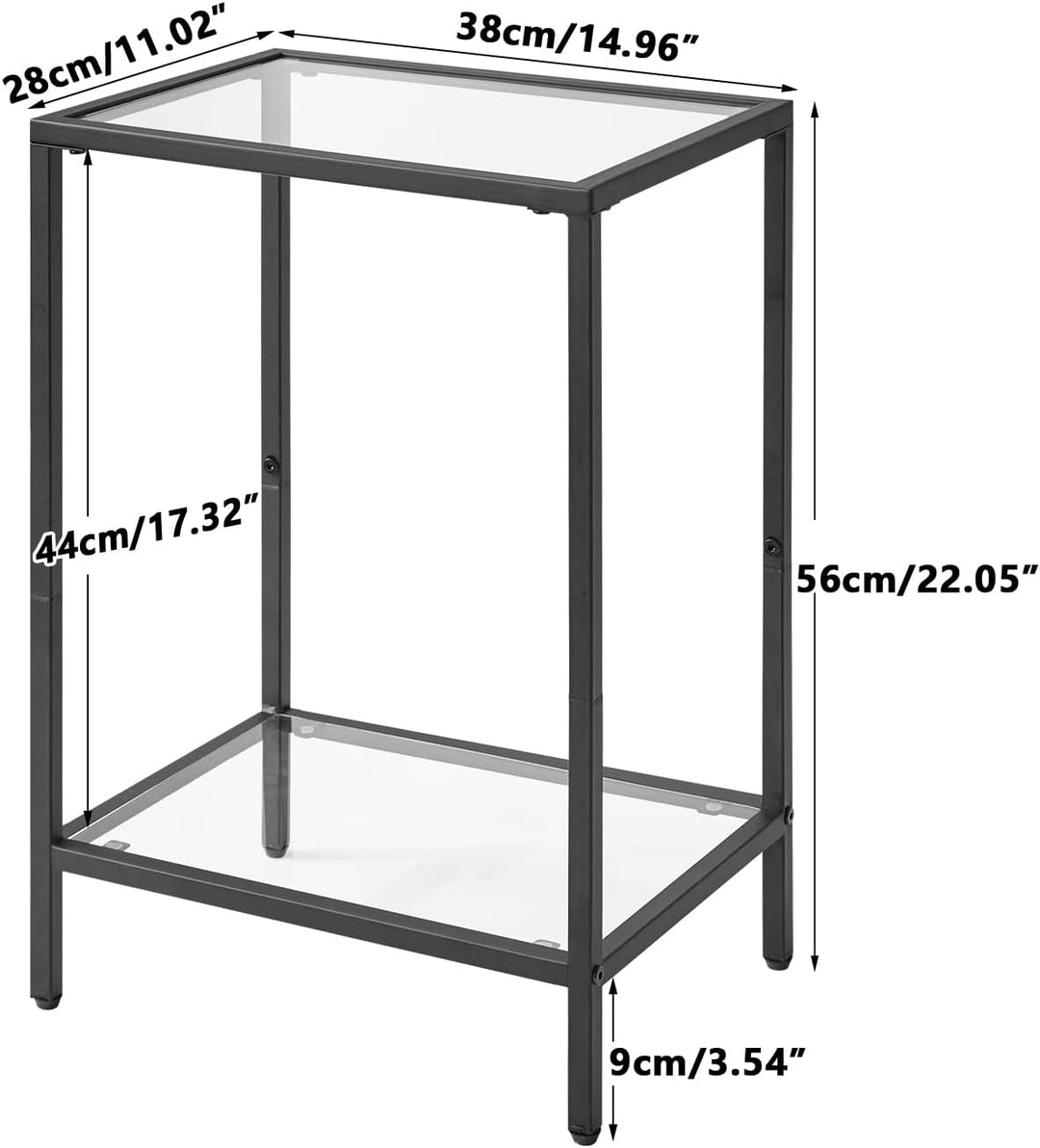 YMYNY Beistelltisch, Quadratischer Couchtisch, Sofatisch, Glastisch, Metallrahmen, aus gehärtetem Gl