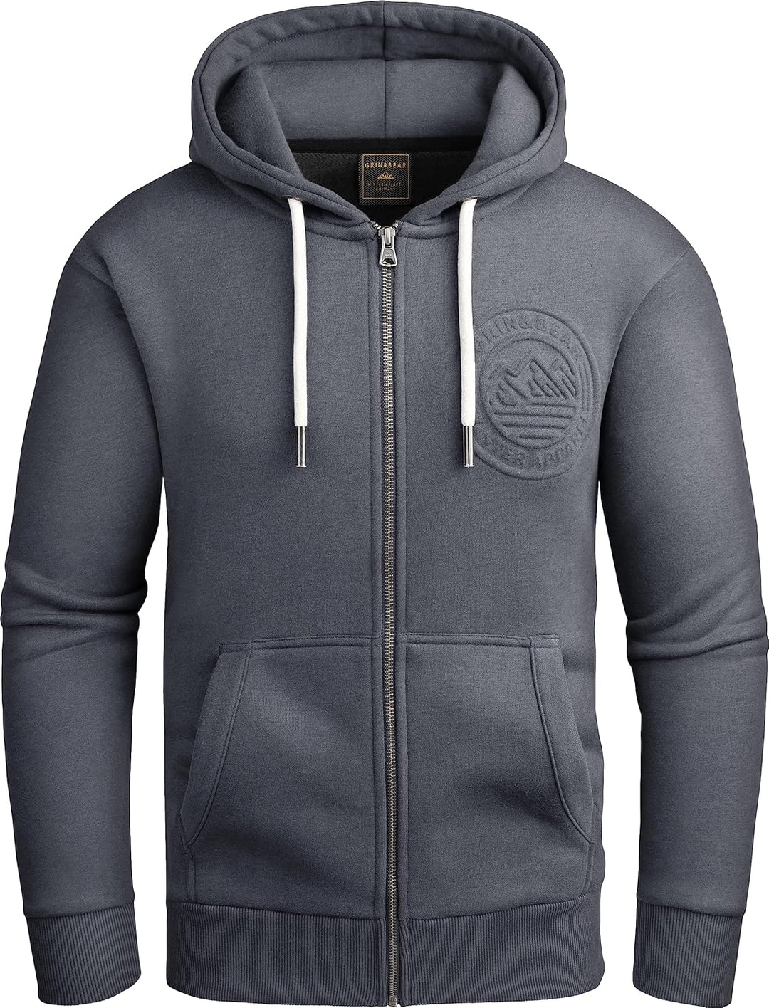 Grin&Bear Hoodie Herren Sweatshirt mit Reissverschluss GEC602 M Stahlgrau, M Stahlgrau