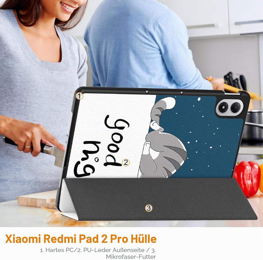 GIOPUEY Hülle Kompatibel mit Xiaomi Redmi Pad 2 Pro 12.1 2025, Flip Case [Bracket-Funktion] 360° Sch