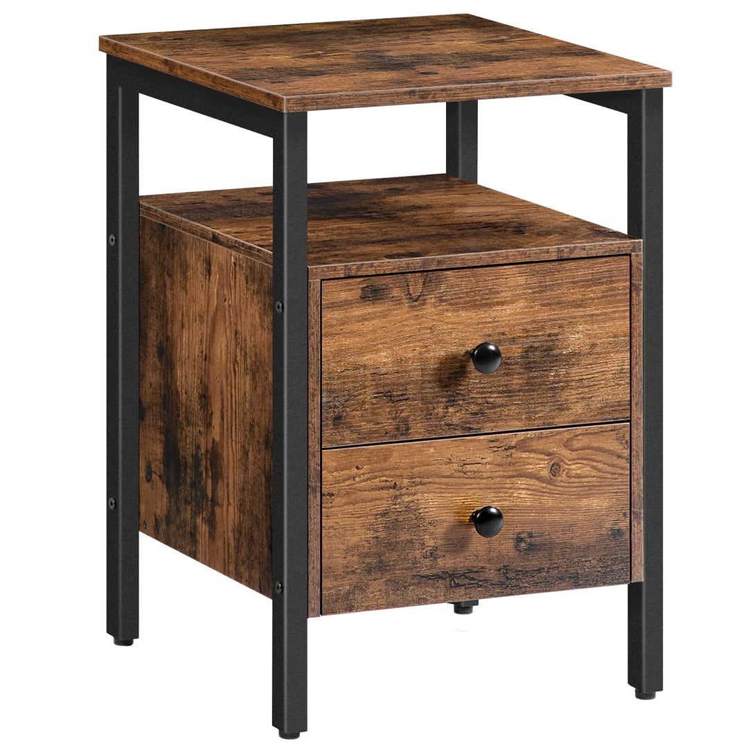 HOOBRO Nachttisch, Beistelltisch, Nachtschrank mit 2 Schubladen, 40 x 40 x 61 cm, Nachtkommode, Leic