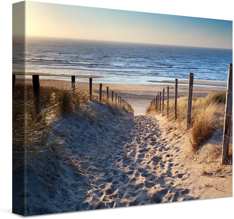 PICANOVA – Bild auf Leinwand Weg zum Meer 80x60cm – Leinwandbild – Premium Leinwanddruck – Wandbild