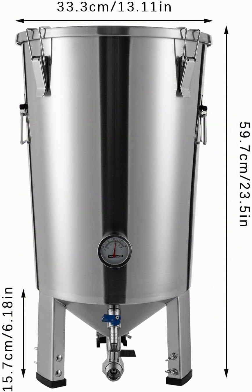 MccoMMon 32 l Gärbehälter, konischer Edelstahl-Gärbehälter, Gärtank mit Kühler, 59.7 * 33.3CM, für d