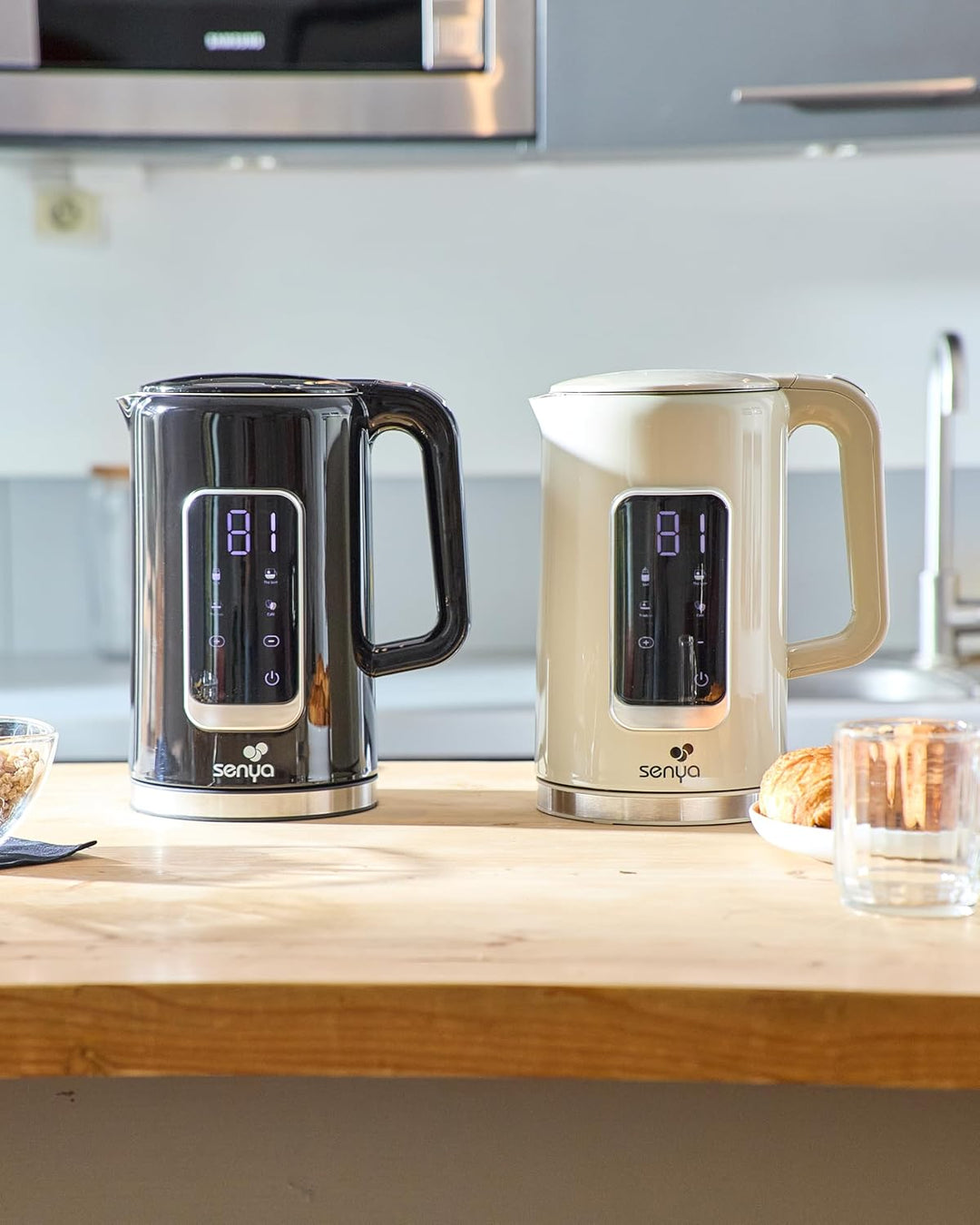 SENYA Elektrischer Wasserkocher 1,7 l Edelstahl – einstellbare Temperatur 40 – 100 °C – LCD-Display