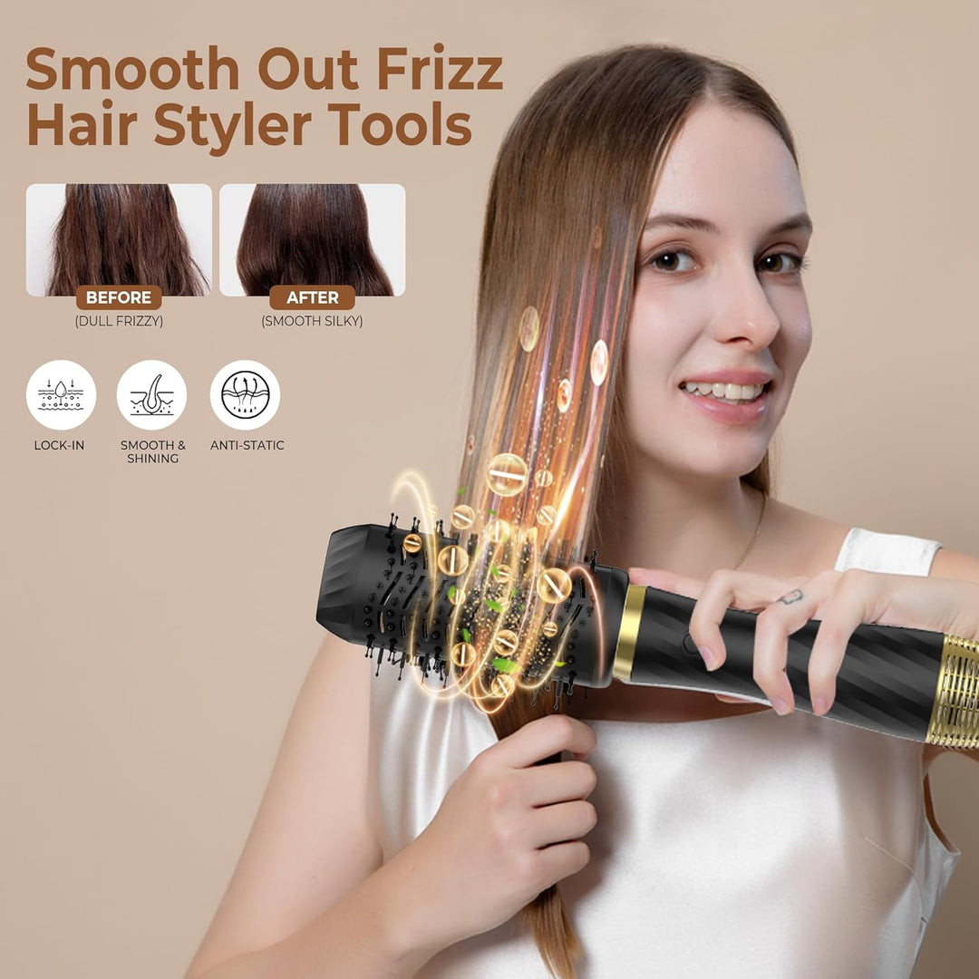 Haartrockner & Haarstyler 6 in 1, Airstyler Set mit Luft Lockenstab Automatisch, Rundbürstenföhn, Th