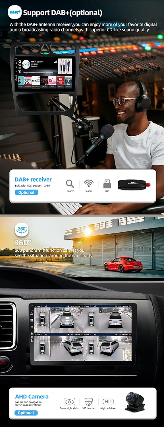 JOYX - 6G+128G - Android 15 IPS Autoradio Passt für Benz C/CLK Class C-Class W203 (2000-2004) - Kabe