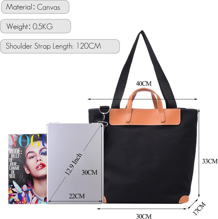 FANDARE Leichte Handtaschen Leinwand gross Schultertasche Damen Umhängetasche für 12.9 Zoll Laptopta