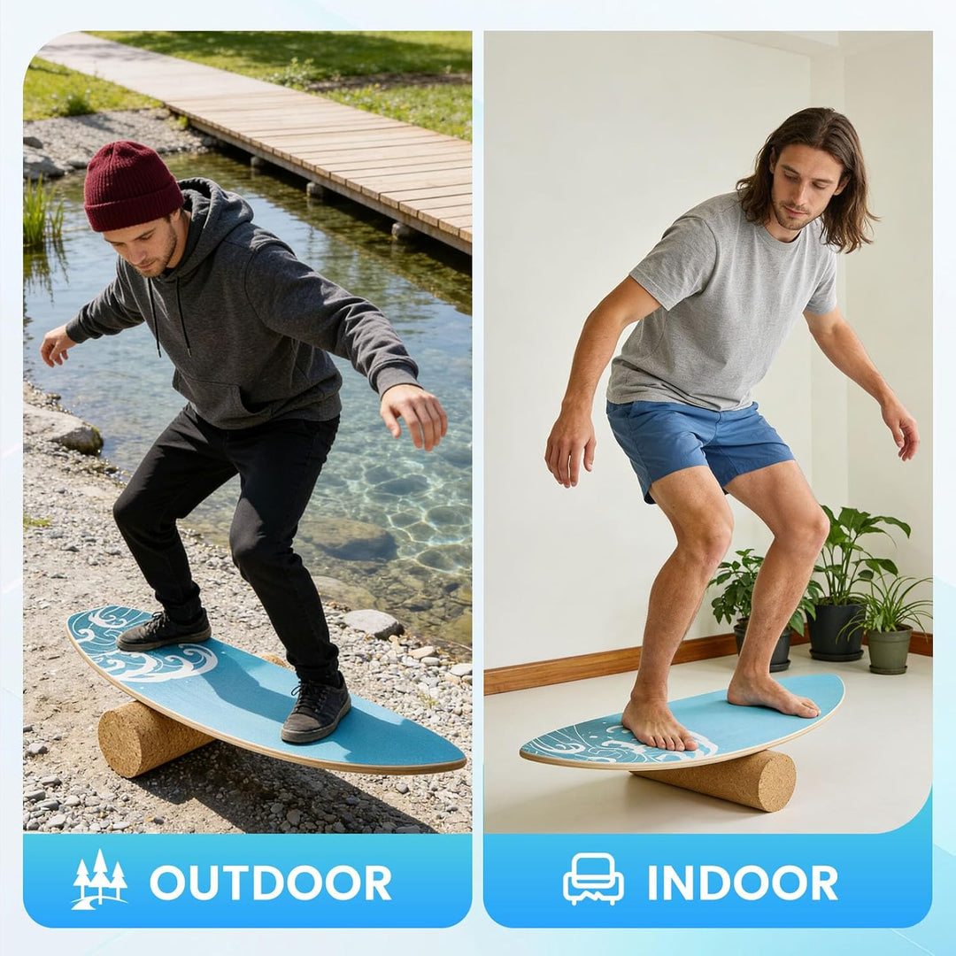 Balance Board Für Erwachsene 3-In-1,Mit Kork Rolle & Ball,Rutschfeste Oberfläche &Leise,Holz Balance