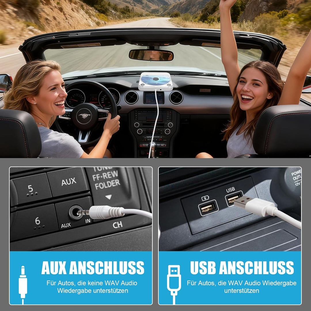 CD Player für Auto,Extern Universal Auto CD Player mit USB-Anschluss, AUX-Anschluss, Extra Controlle