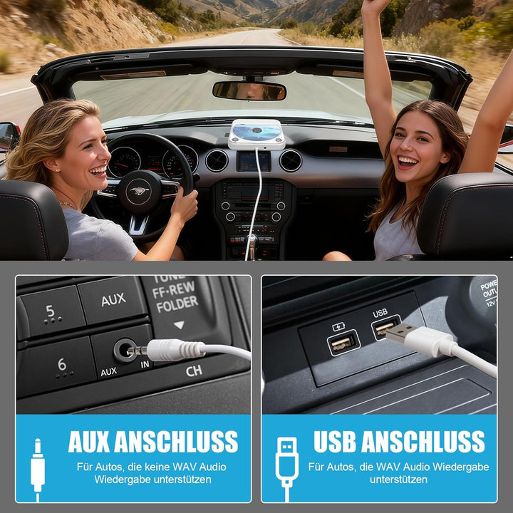 CD Player für Auto,Extern Universal Auto CD Player mit USB-Anschluss, AUX-Anschluss, Extra Controlle