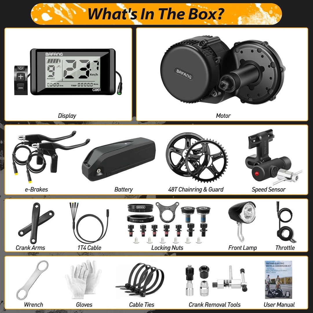 BAFANG Mittelmotor 250W/350W/500W/750W/1000W mit 13/15/20/22,4 Ah Akku, eBike Umrüstsatz with eBike