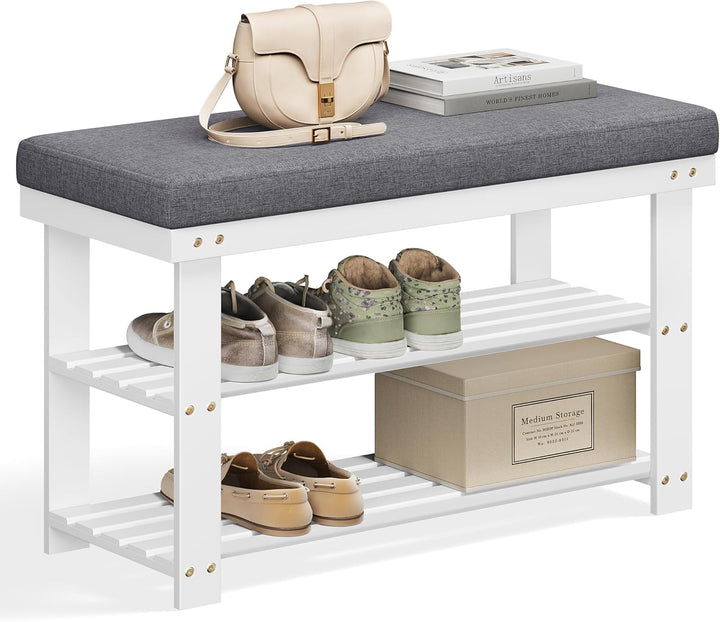 SONGMICS Schuhbank aus Bambus, Schuhregal mit 2 Ebenen, stabil, für Eingangsbereich, Wohnzimmer, Tra