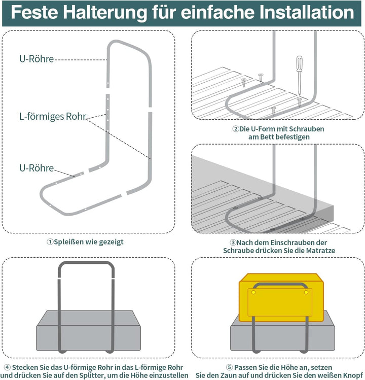 Bettgitter für Kinder 60 * 28cm, Bettschutzgitter 5-Loch Höhenverstellbar, Rausfallschutz Bett, Kind