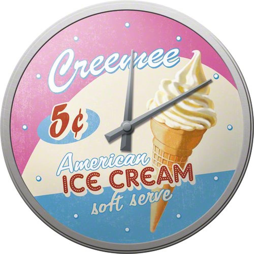 Nostalgic-Art, Retro Wanduhr, Ice Cream – Geschenk-Idee für USA- und Diner-Fans, Grosse Küchenuhr, V