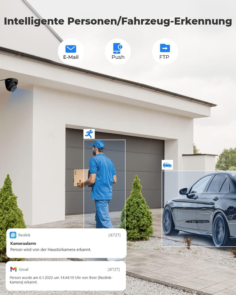 Reolink 4K Smarte IP Kamera Outdoor mit Personen-/Autoerkennung, 8MP PoE Überwachungskamera Aussen m