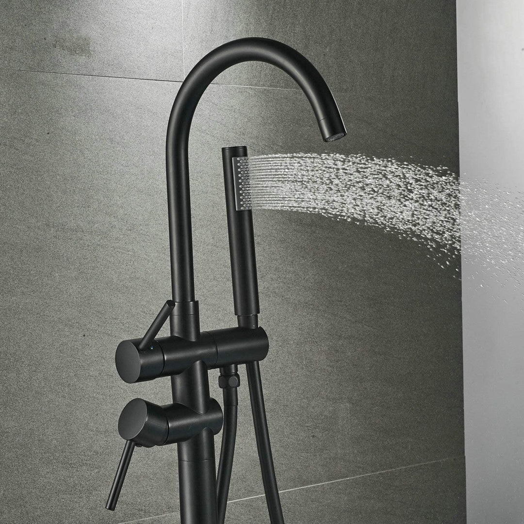 SHUNLI Badewannenarmatur Wannenbatterie Badewannenhahn mit Handbrause Badewanne Wasserhahn (Schwarz)