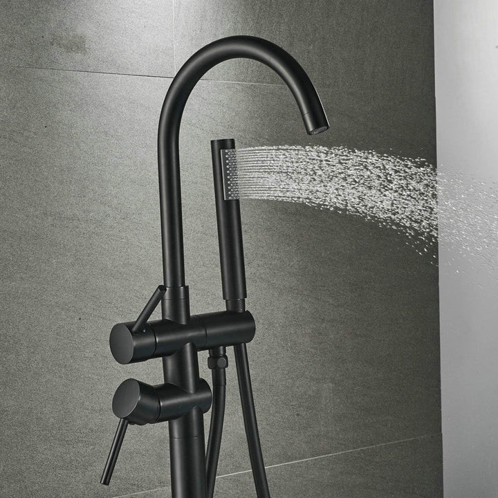 SHUNLI Badewannenarmatur Wannenbatterie Badewannenhahn mit Handbrause Badewanne Wasserhahn (Schwarz)