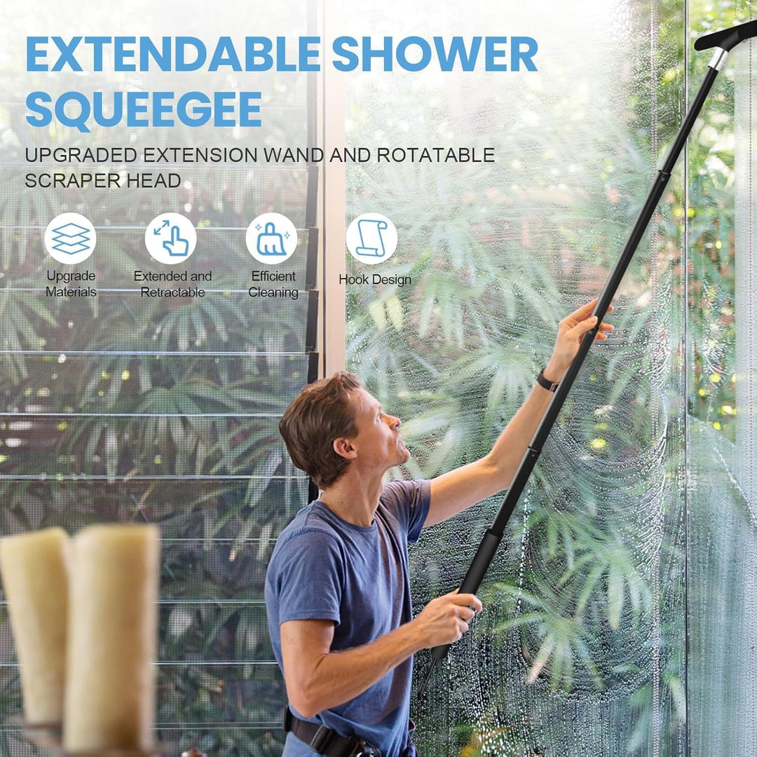 2026 Upgrade Duschabzieher Schwarz mit Teleskopstiel (29-120cm) Fensterabzieher, Bodenabzieher &amp; Was
