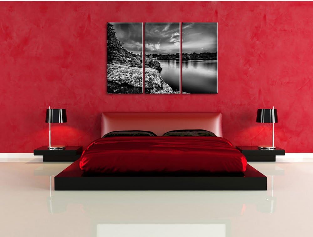 Pixxprint Lila Seelandschaft als Leinwandbild/Grösse: 3 Teilig (120x80) cm/Wandbild/Kunstdruck/ferti