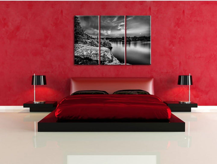 Pixxprint Lila Seelandschaft als Leinwandbild/Grösse: 3 Teilig (120x80) cm/Wandbild/Kunstdruck/ferti