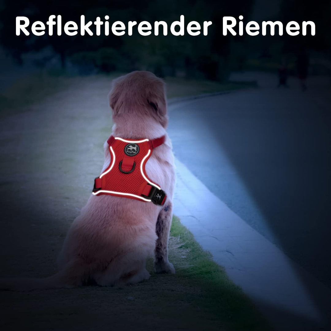 PoyPet Reflektierendes, weiches, atmungsaktives Hundegeschirr aus Mesh, erstickungsfreie, doppelt ge