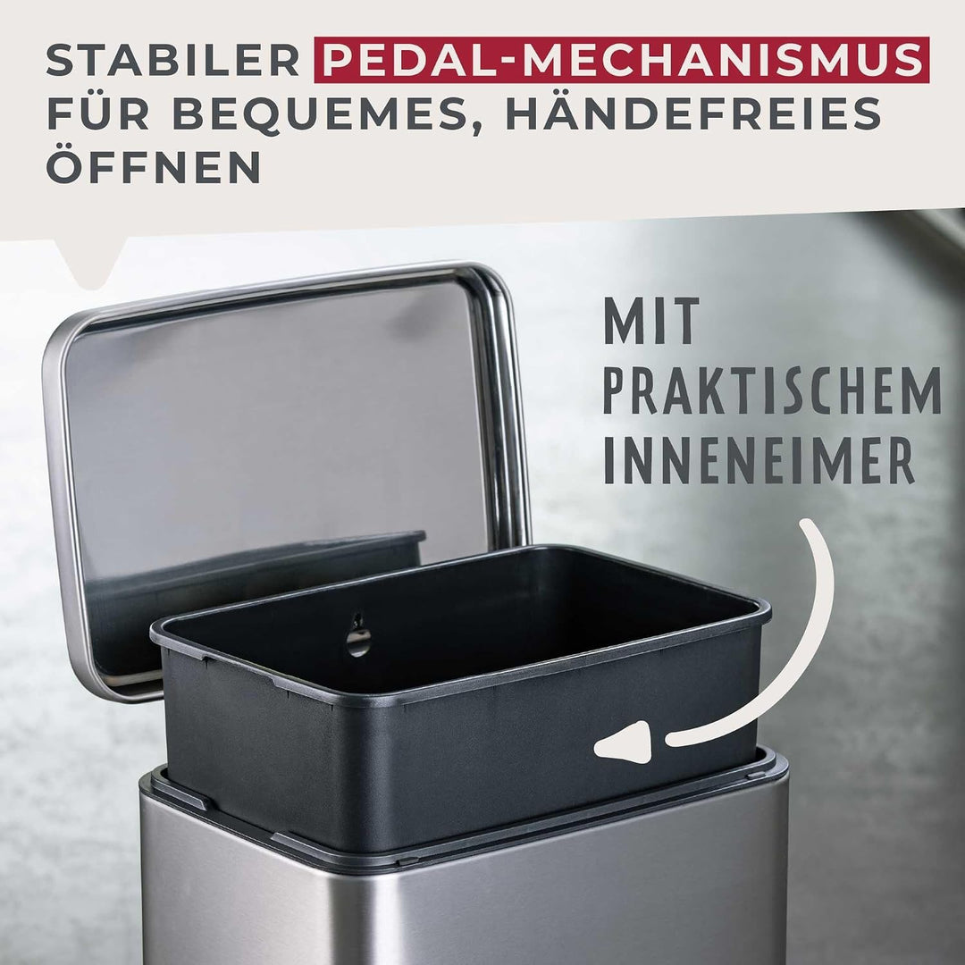 FACKELMANN CHICAGO Pedal-Abfallsammler 30L – Edelstahl matt, fingerabdruckfrei, mit stabilem Pedal u