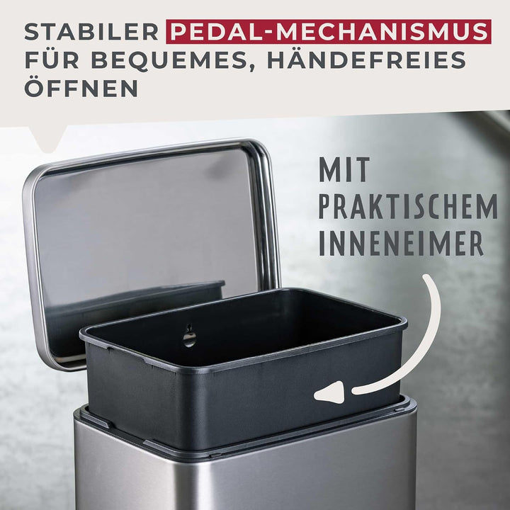 FACKELMANN CHICAGO Pedal-Abfallsammler 30L – Edelstahl matt, fingerabdruckfrei, mit stabilem Pedal u
