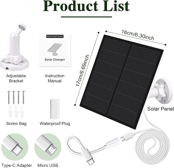 Solarpanel für Überwachungskamera Aussen, 5W Kamera Solarmodul mit Micro USB & USB-C Anschluss Solar