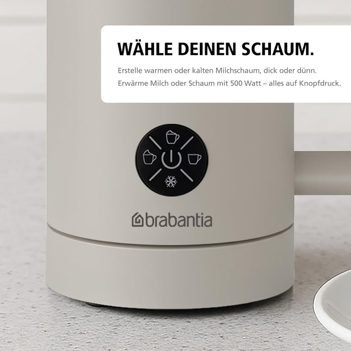Brabantia Elektrischer Milchaufschäumer, 500 Watt, 300 ml, 4-in-1, BPA-frei, Warm & Kalt, 4 Stufen,