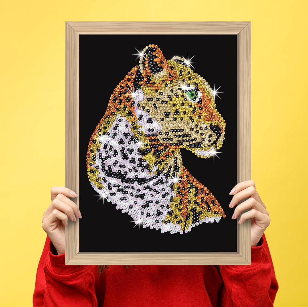 Kitfix - Sequin Art Leopard mit Holzrahmen - 27 x 36cm - Sequin Art Blue Premium - Paillettenbild -