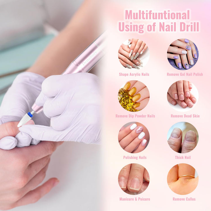 Nagelfräser Kabellos 35000 U/Min, Elektrische Nagelfeile 12 in 1 Fräser Nägel Professionell Nail Dri