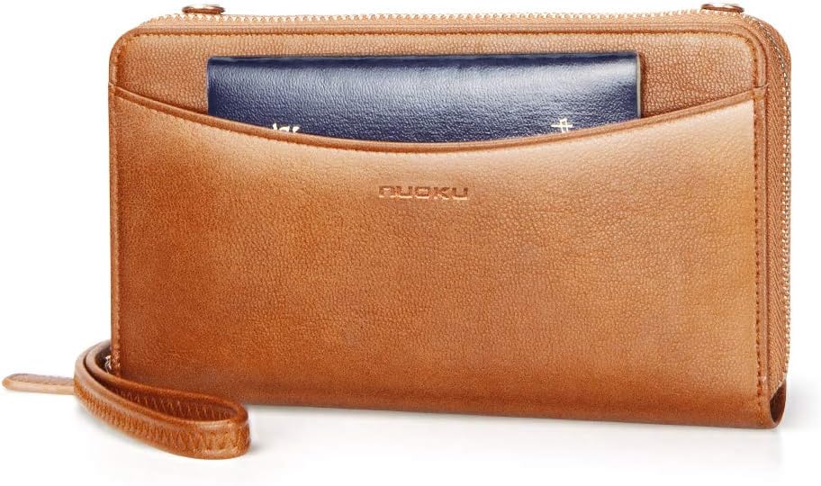 nuoku Geldbörse Damen, Portemonnaie PU Leder RFID Schutz Grosse Kapazität Brown, Brown