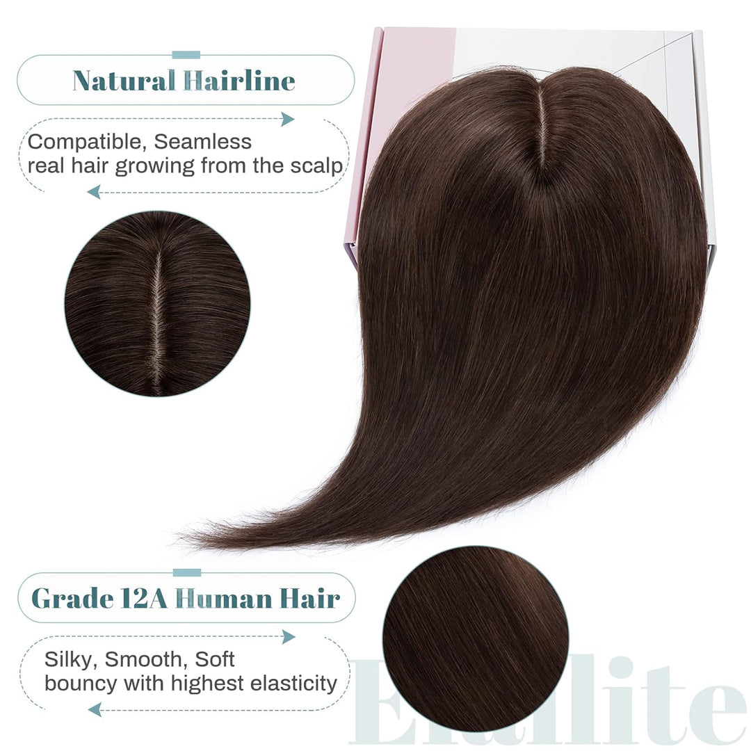 Elailite Clip in Toupet Frauen Haarteil Echthaar Topper Seide Basis 25cm 35g Clip in Extensions Haar