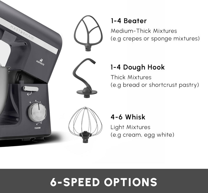 Karaca Mastermaid Chef Pro Double Armed Küche Koch 1500W Space Gray, Glänzend Cream, 1500W, 5 L Mixe