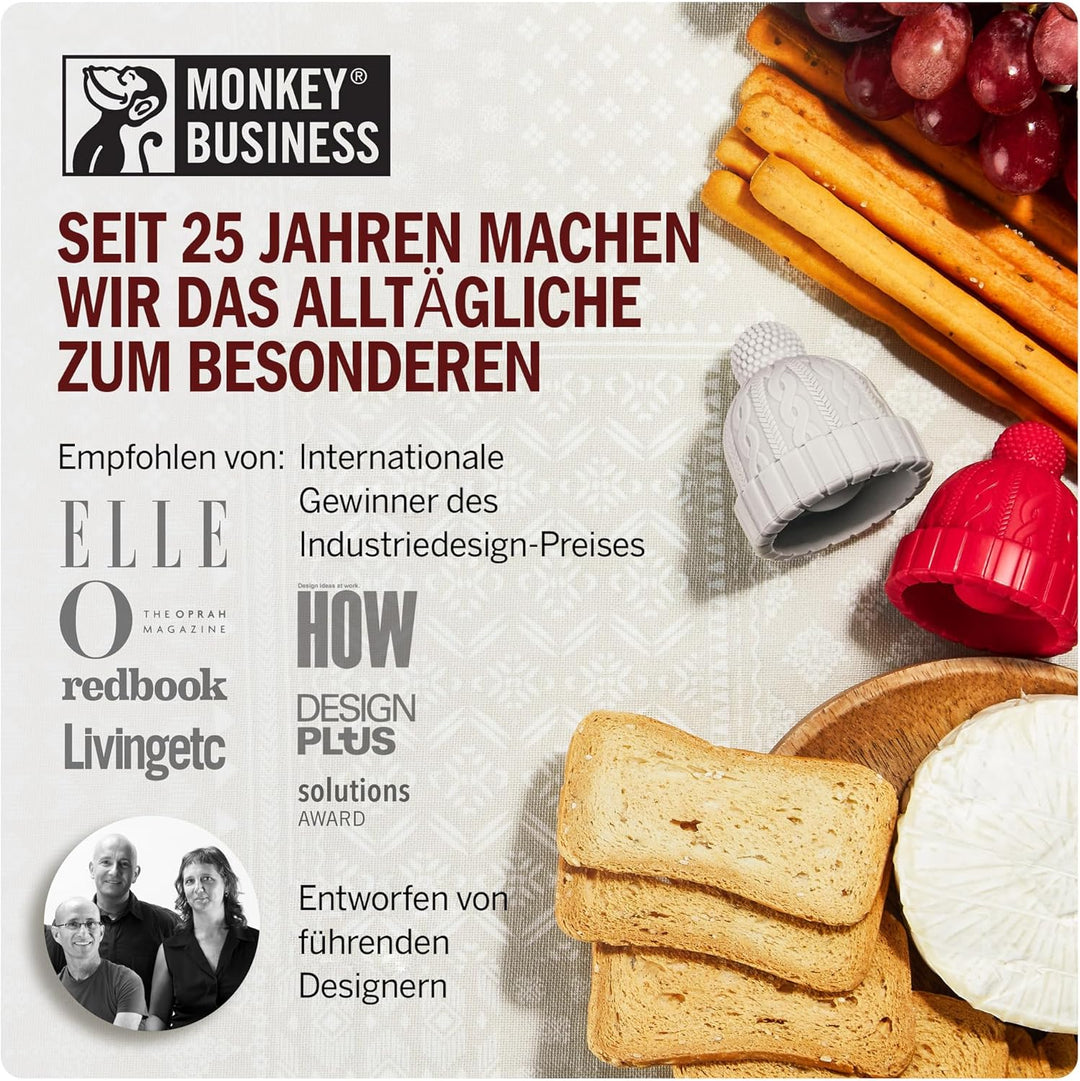 Monkey Business Set aus 2 Weinstopfen für Weinflaschen, Skurriles Weinzubehör, Strickmützen-förmige