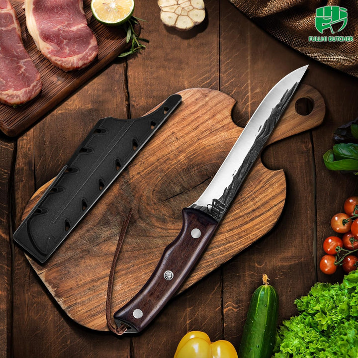FULLHI Ausbeinmesser, Multi-Farben Griff Full Tang Küchenmesser, High Carbon Steel Carving Fishing D