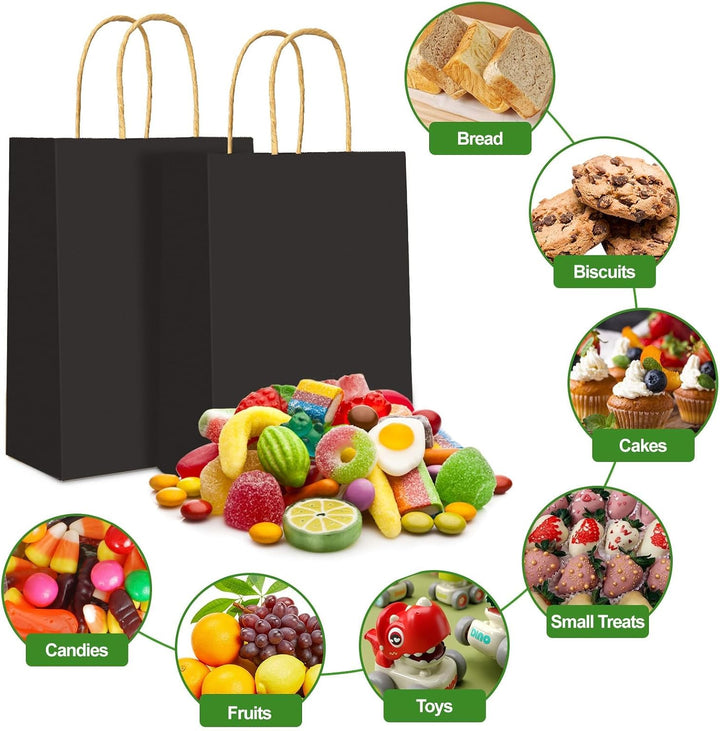 Gucass 50 Stück Mittel Papiertüten mit Henkel, Schwarz Kraft Papiertaschen Geschenktüten, 21x11x27cm