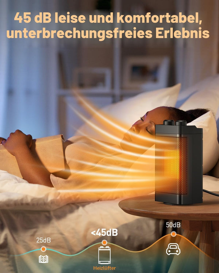 Heizlüfter Energiesparend, 1500W 3 Heizmodi Keramik Elektrische Heizung, 70° oszillierend, Berhitzun