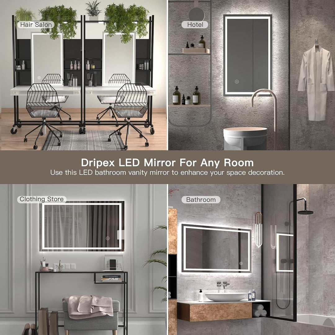 Badezimmerspiegel Dripex Wandspiegel LED Badspiegel mit Beleuchtung mit Touch-Schalter Beschlagfrei