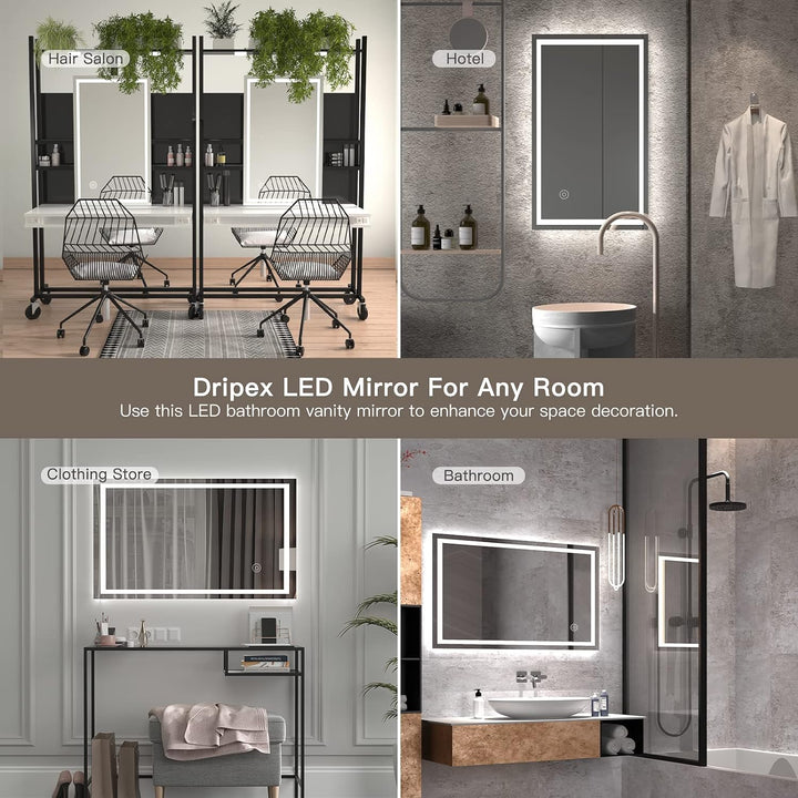 Badezimmerspiegel Dripex Wandspiegel LED Badspiegel mit Beleuchtung mit Touch-Schalter Beschlagfrei