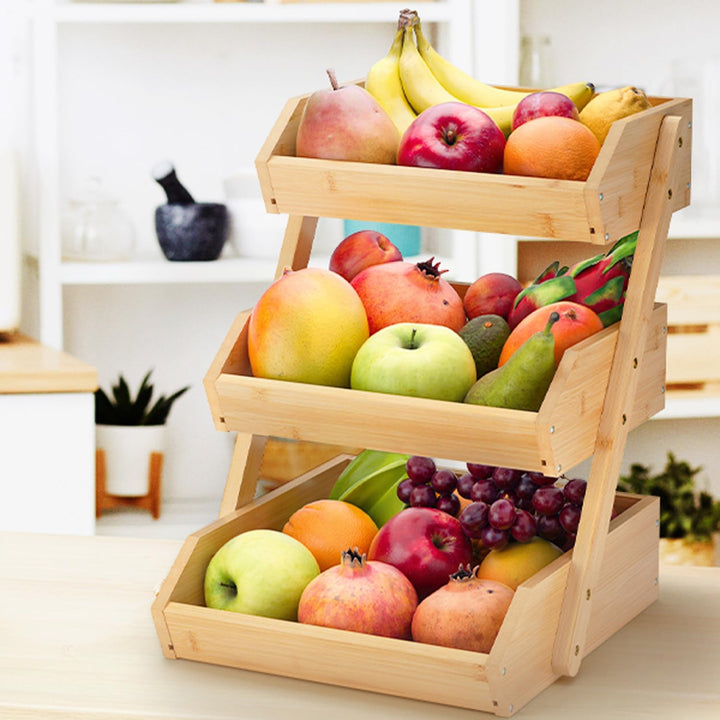 G.a HOMEFAVOR Bambus Obstkorb 3 Etagen Abnehmbarer Obstständer Aufbewahrung Halter für Gemüse Snacks