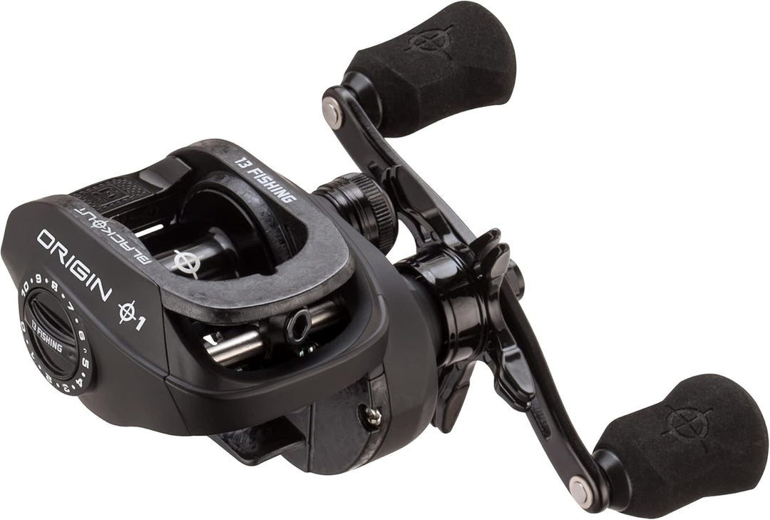 13 Fishing – Origin O1 Blackout Baitcast Rolle – 7,3:1 Übersetzung Linkshänder, Linkshänder