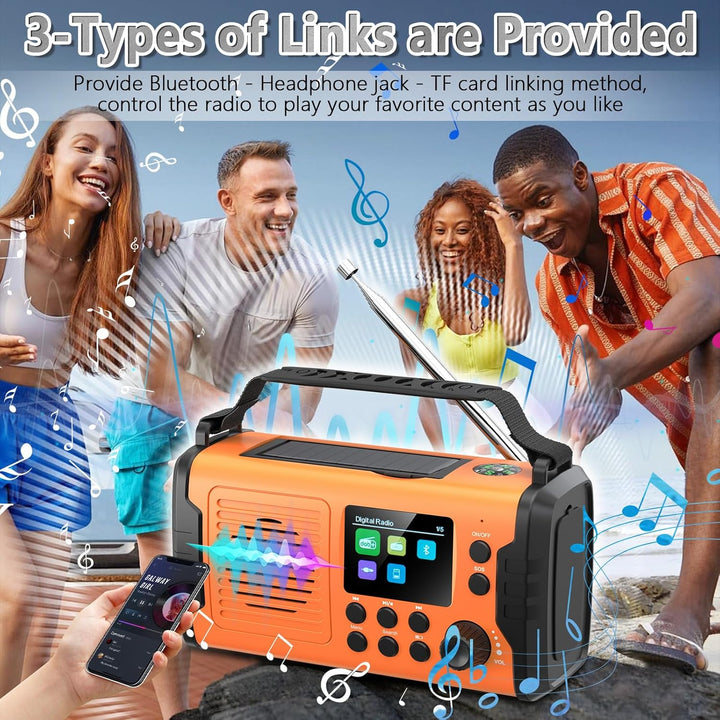 20000mAh Kurbelradio mit Bluetooth, DAB/FM Solar Radio, Als Taschenlampe & Leselicht, USB Handy-Lade