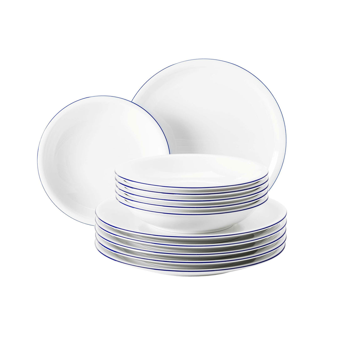 Seltmann Weiden 001.718873 Compact Blaurand Tafelservice 12 tlg. 10795, Weiss, 6 Personen, 6 Persone