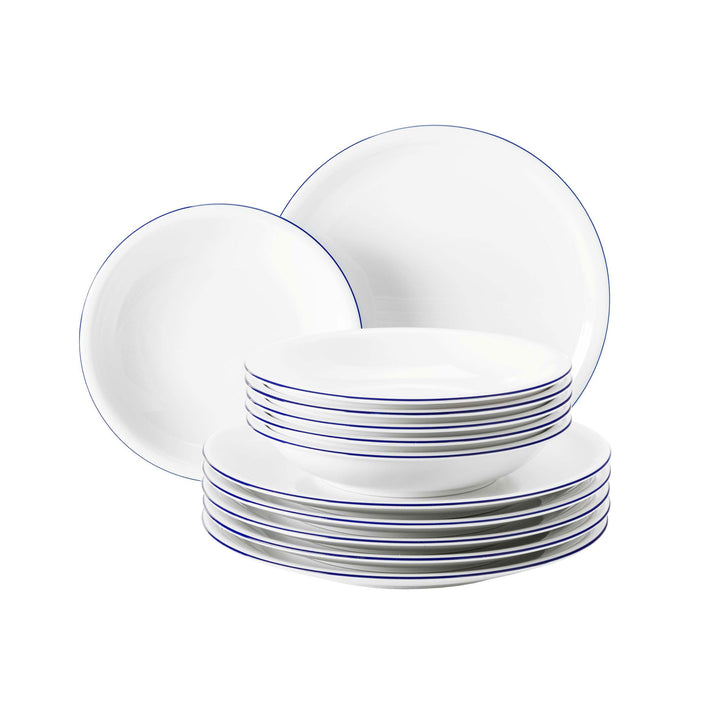 Seltmann Weiden 001.718873 Compact Blaurand Tafelservice 12 tlg. 10795, Weiss, 6 Personen, 6 Persone