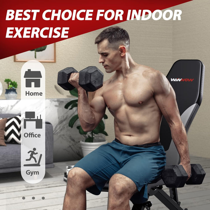 WINNOW Verstellbare Hantelbank Faltbare Workout Bank Heim Training Gym Fitness Flache Bank Presse fü