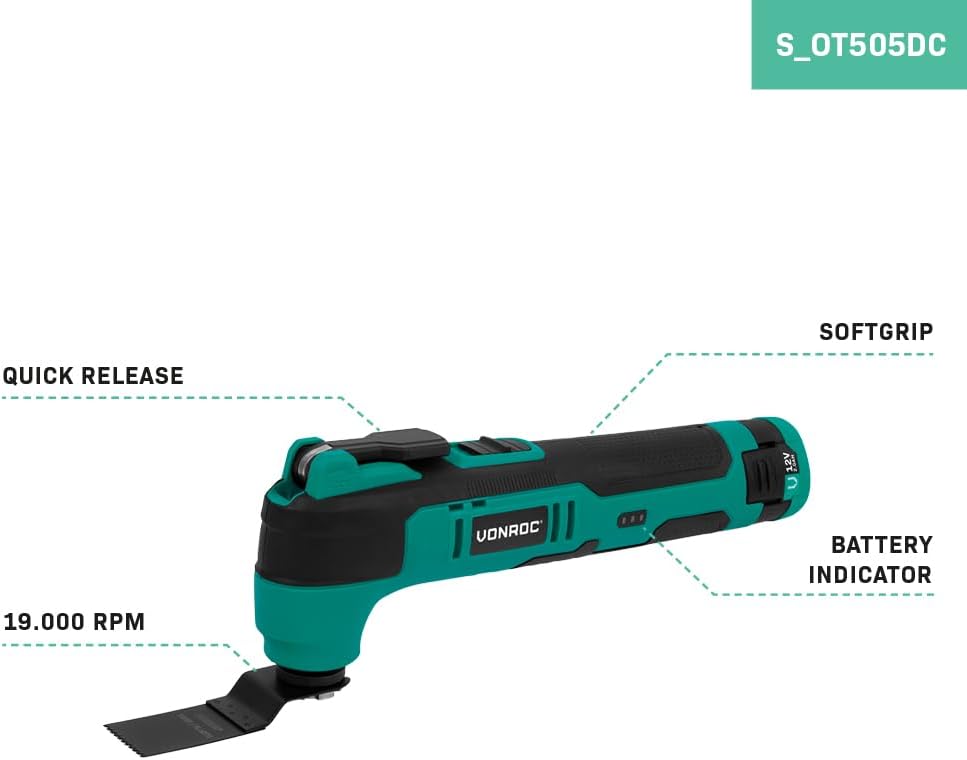 Kabelloses Multitool 12 V – mit Schabblatt, Tauchsäge, Schleifpad und Schleifpapier – Akku und USB-K