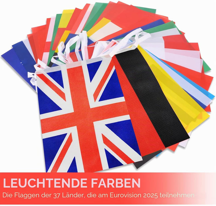 AhfuLife Eurovision Europäische Flagge Wimpelkette, 35 Länder Doppelseitige Stoff-Wimpelkette Europä