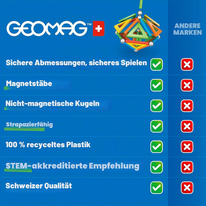 Geomag - Supercolor Magnetic Constructions for Kids, Magnetic Toy Green, Collection 100% Recycled Pl