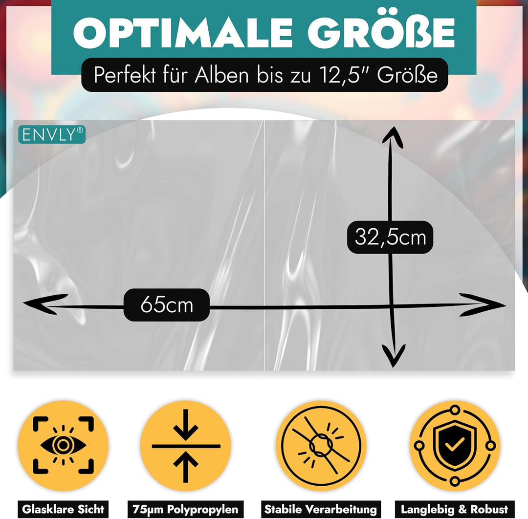 Klappcover Schutzhüllen für Schallplatten (50 Stück) | 12" | 75µm | Klarsicht | LP Aussenhüllen | Ga